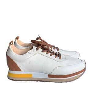 BOSI Leather Sneakers Women’s 38 White Lace Up Casual Shoes EUC Minimalist Style